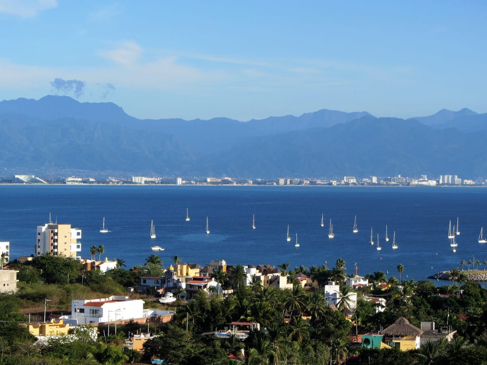 Terrace View of boats at anchor, Banderas Bay and the mountains