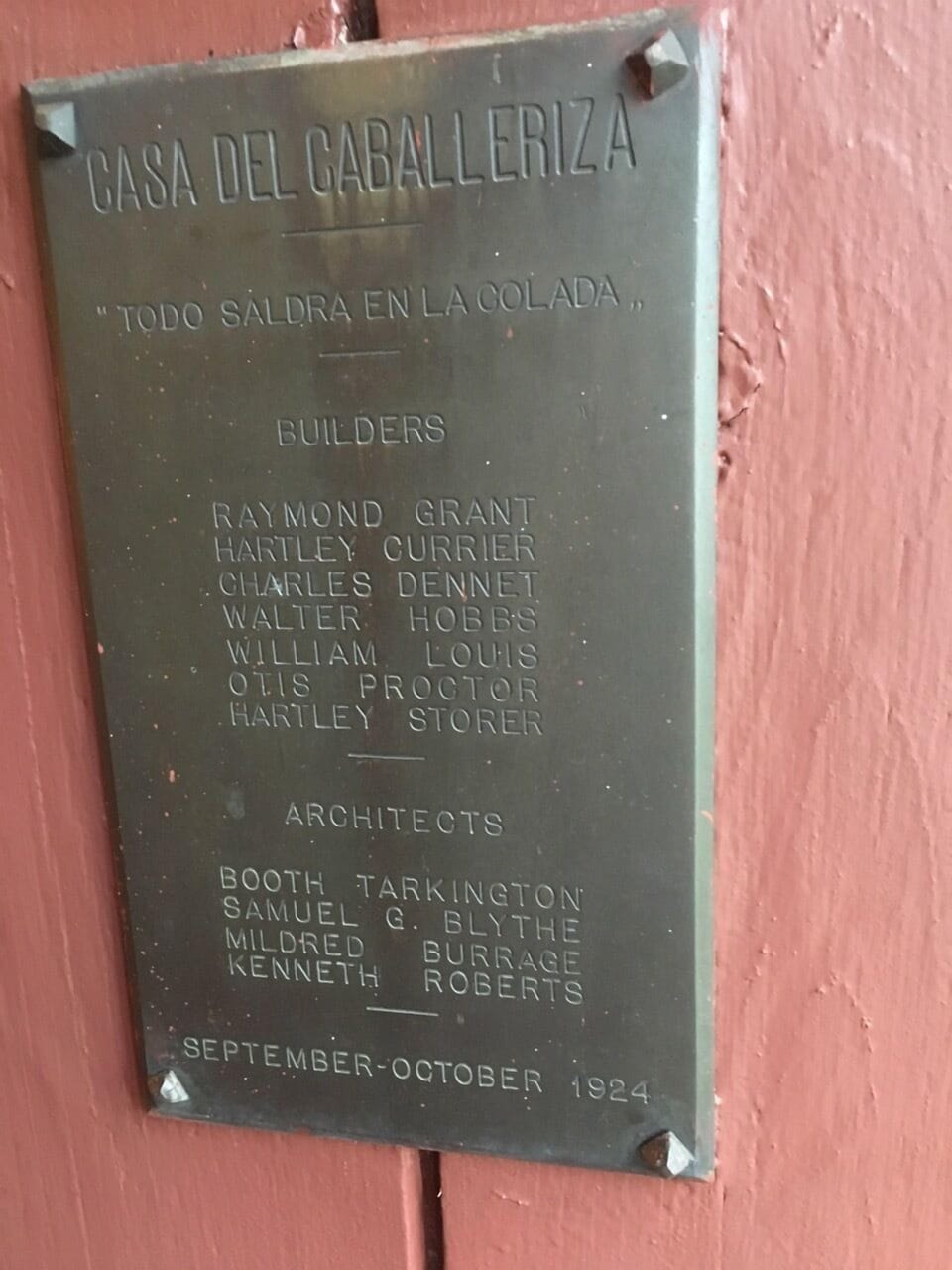 Plaque on front door with "architects" and builders