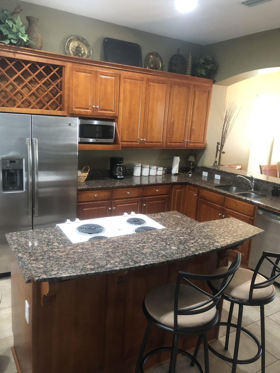 Kitchen with island seating.