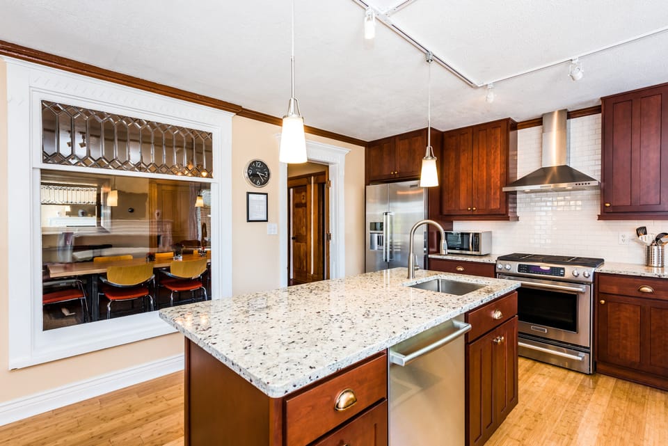 Pro-grade appliances set within a cook's kitchen.