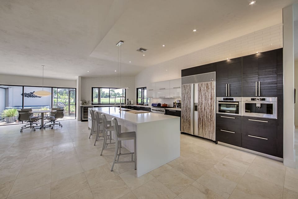 Kitchen with Coffee Station, 84" Subzero Fridge, 36" Viking Range, Double Sinks.