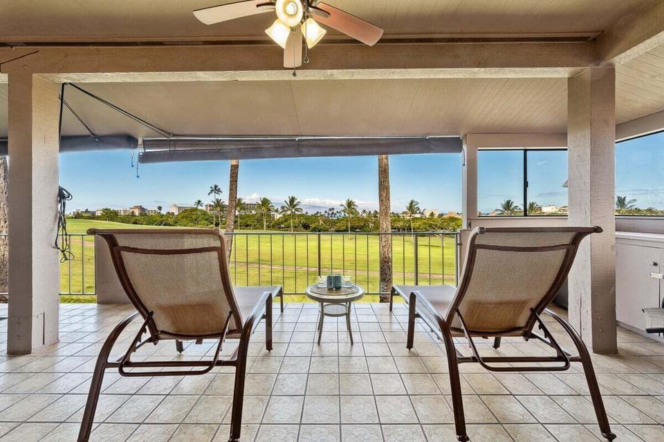 Enjoy panoramic views of the beautifully manicured golf course from your lanai