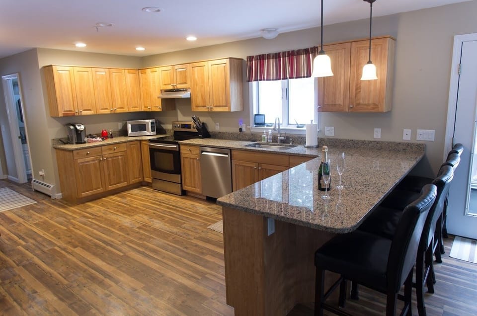 Well stocked kitchen with spices and basic ingredients, crockpot, huge griddle