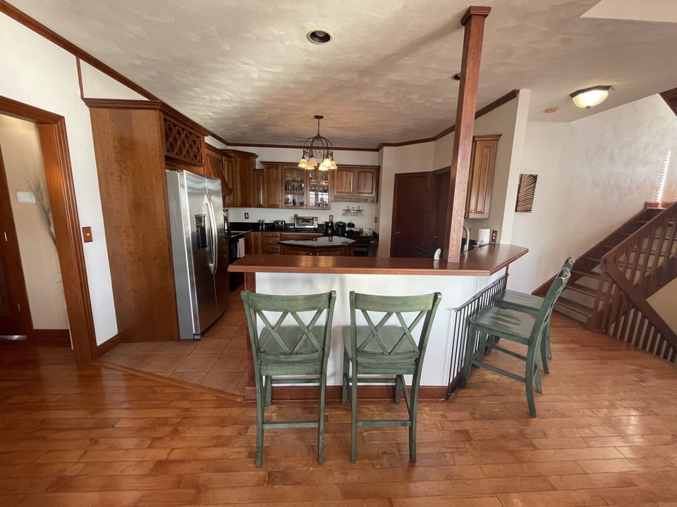 Large kitchen with bar seating