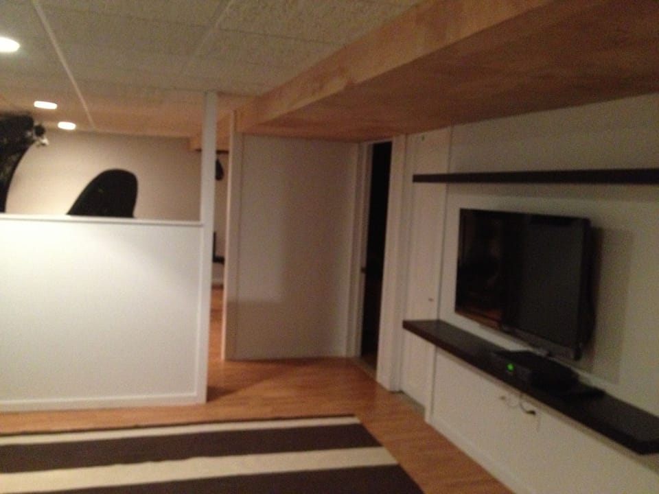 Downstairs Media room with flat screen tv. Full size comfortable pull out sofa.