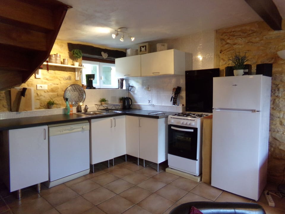 kitchen area with cooker/ dishwasher, fridge/ freezer microwave