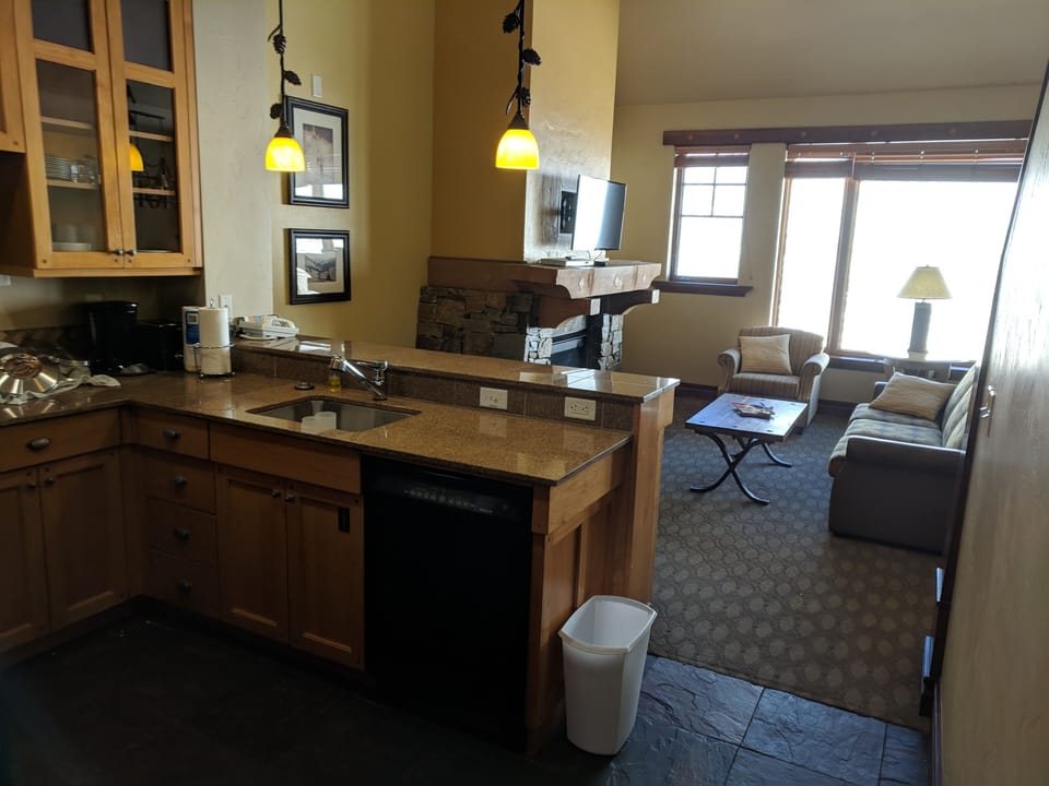 View of Kitchen area into Living Room