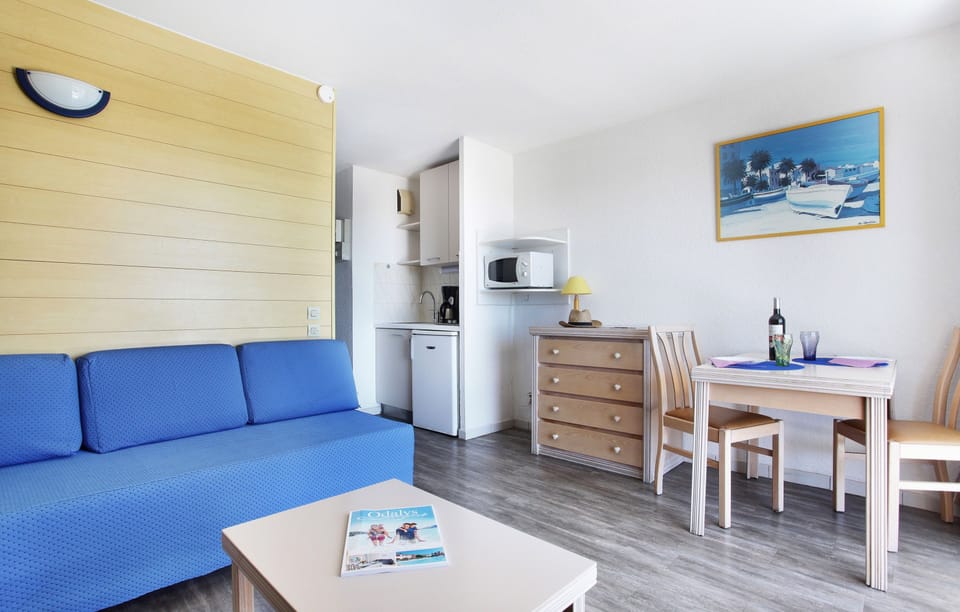 Kick back your feet and relax in the cozy living area.