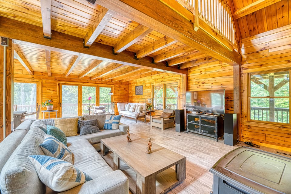 View of the living room and entertainment center