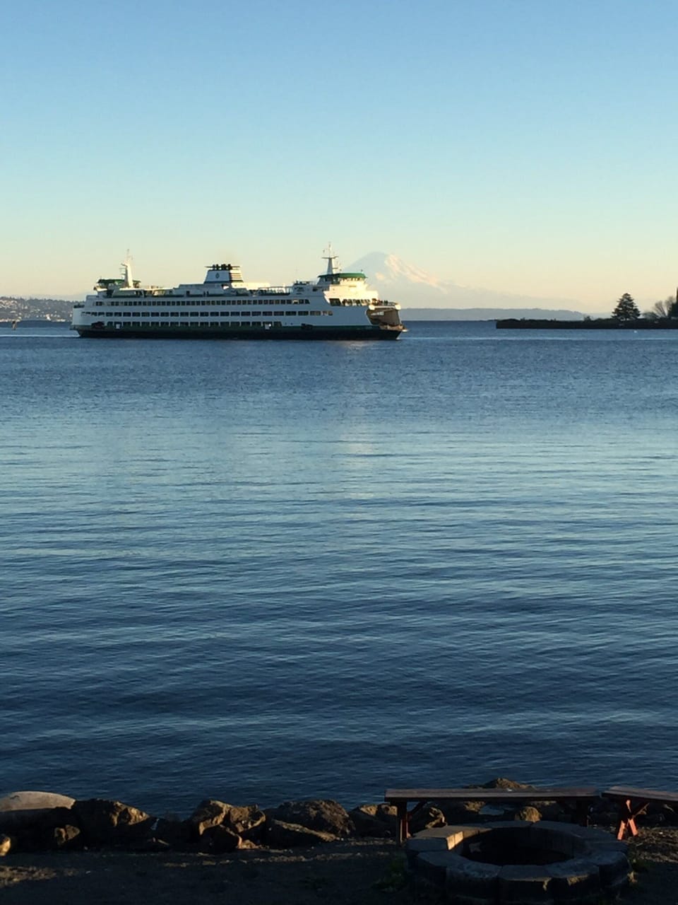 View from lawn of ferry and Mt. Rainier