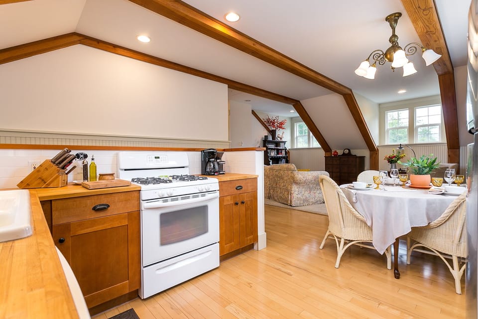 Kitchen open to dining area and living room