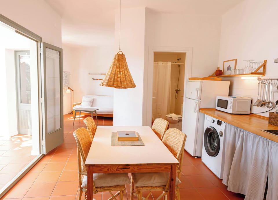 A practical open-plan apartment filled with natural light throughout the day.