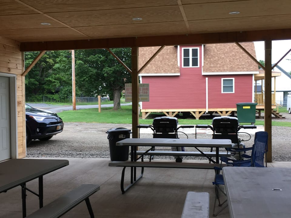 Pavilion for your use with BBQ grills. And washers and dryers. 