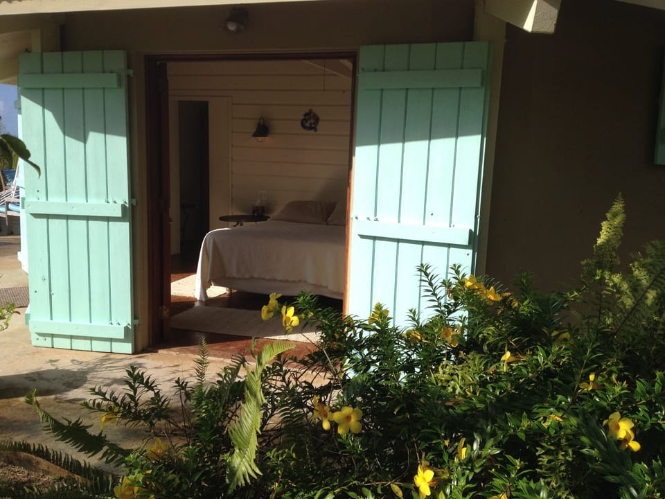 from the gardens looking into one of the West Bohio guest bedrooms