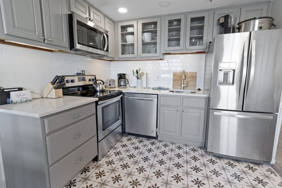 Remodeled kitchen with stainless steel appliances