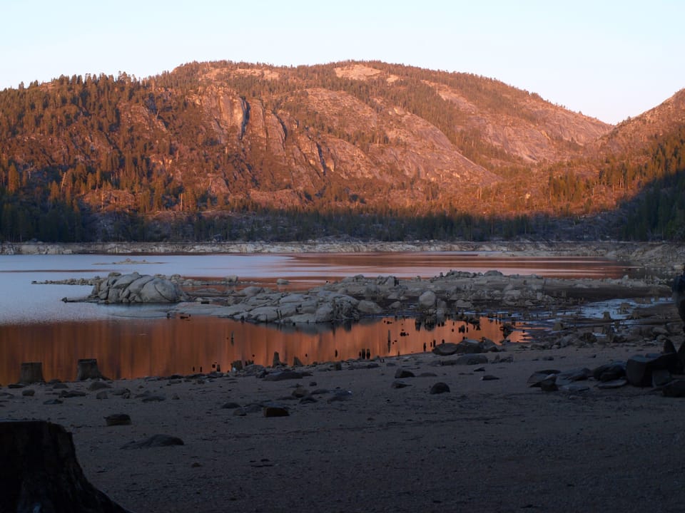 Pinecrest Lake at the low water mark, only 18 minutes away.