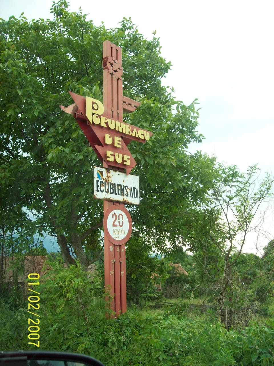 the village entry sign.