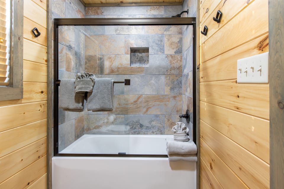 Slate showers in both bathrooms