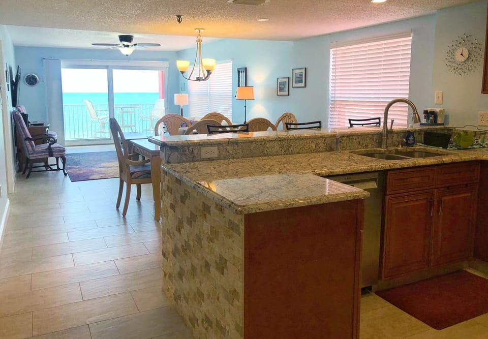 Open Concept Living- Direct Beachfront Views! - Spend Quality Time With Your Friends and Family In This Open Concept Kitchen, Living Room and Dining Space- All Overlooking The Beautiful Beach and Gulf of Mexico