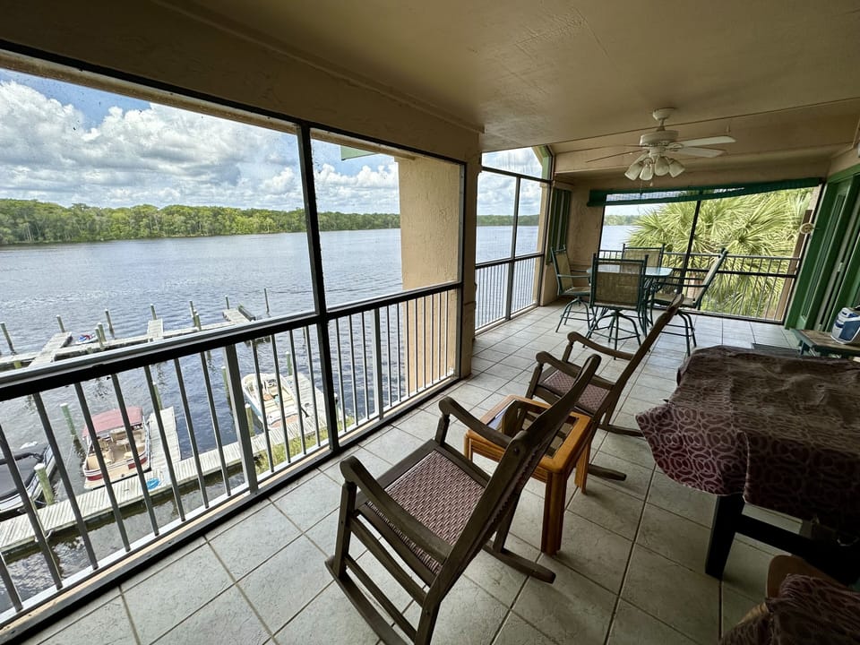 Large screened porch with incredible views North & South of the St. Johns River