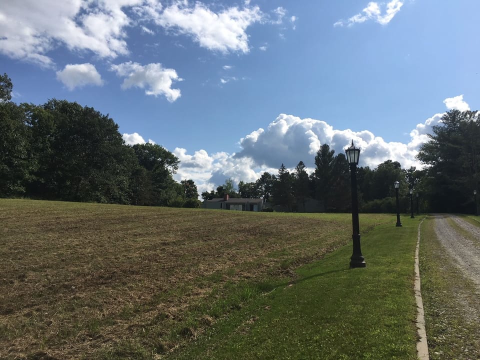 View of the house from the 1/4 mile private driveway.