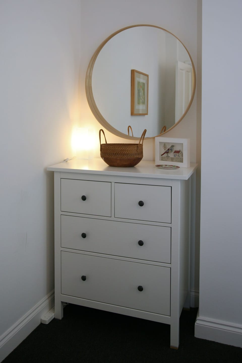 Dressing area with hairdryer and large mirror