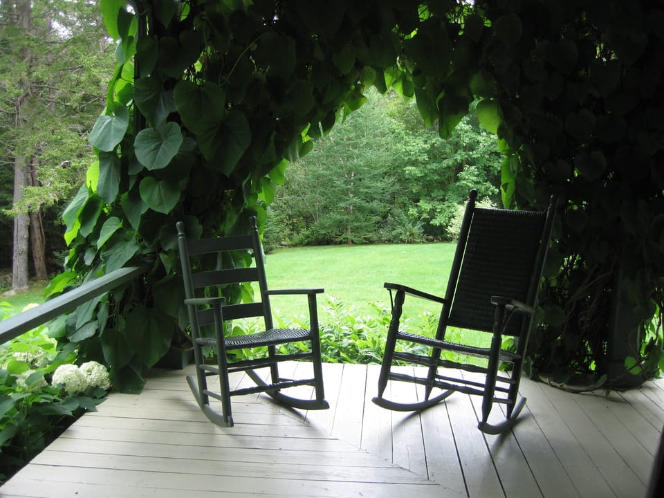 Rocking Chairs framed by Dutchmen's Pipe vines