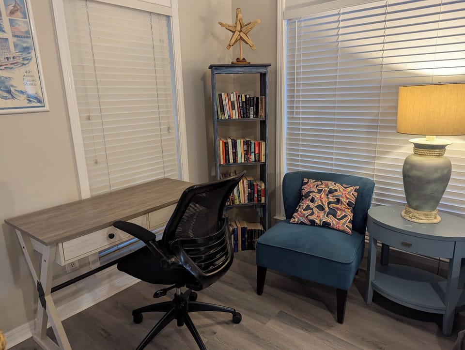 Desk and book nook area