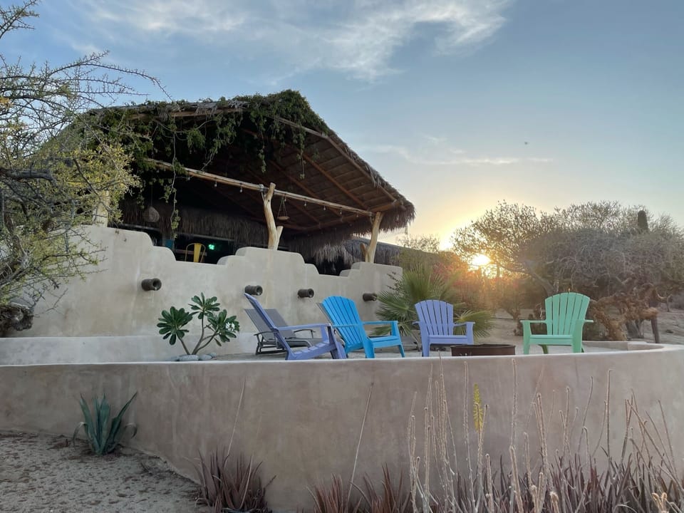 A look from below at the veranda and patio.