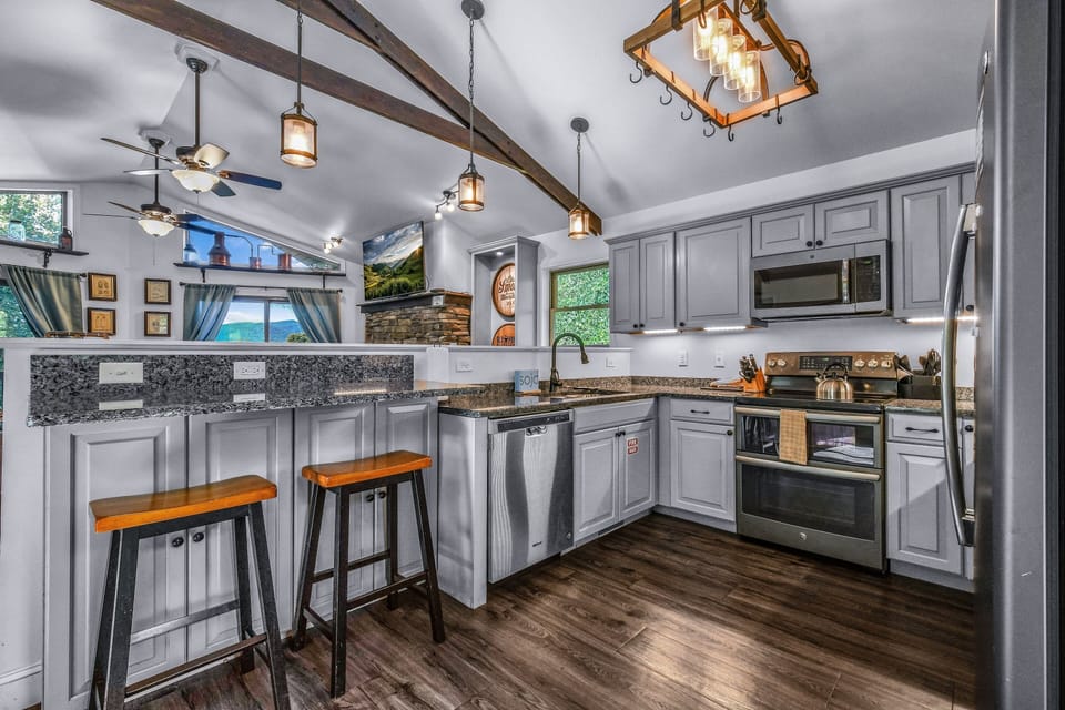 Indoors, Kitchen, Microwave, Oven, Ceiling Fan