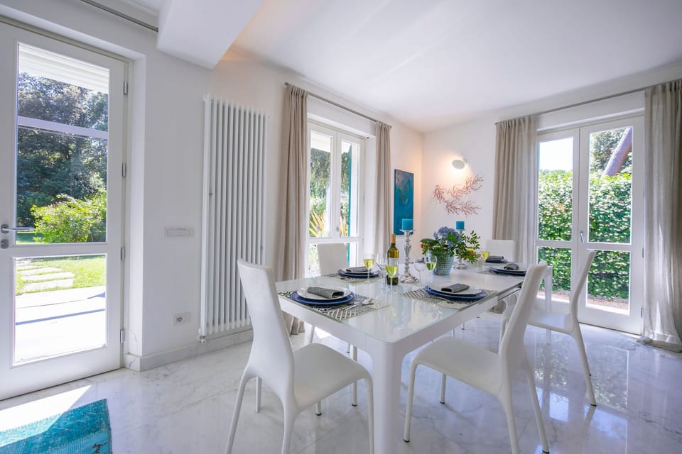 The dining area is very bright
