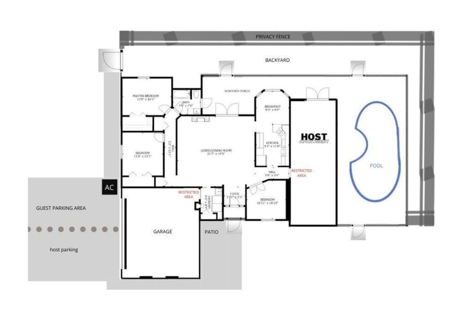 Floor plan.  You get to use the Entire House! See the Host Apartment/Garage.