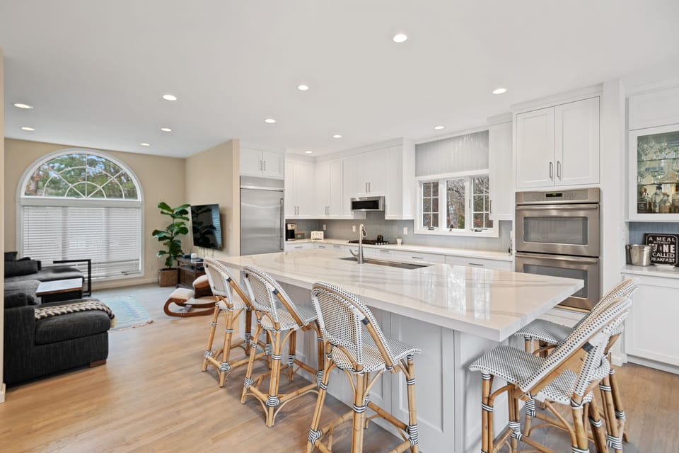 Kitchen and island