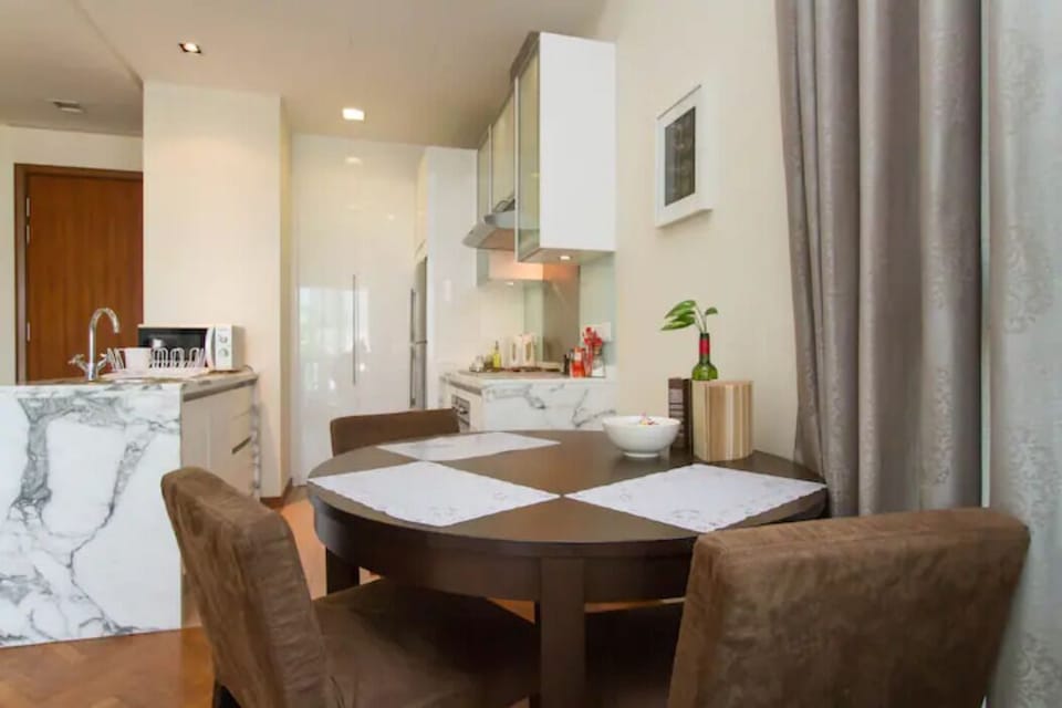 Kitchen and dining table.