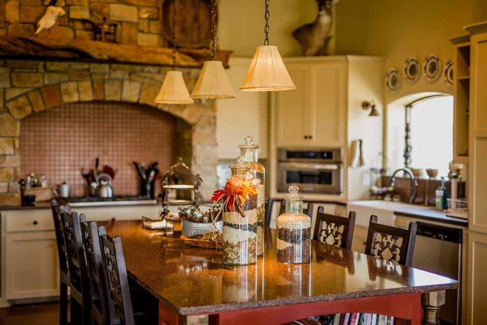 Kitchen island that seats an additional 8 people for a big group