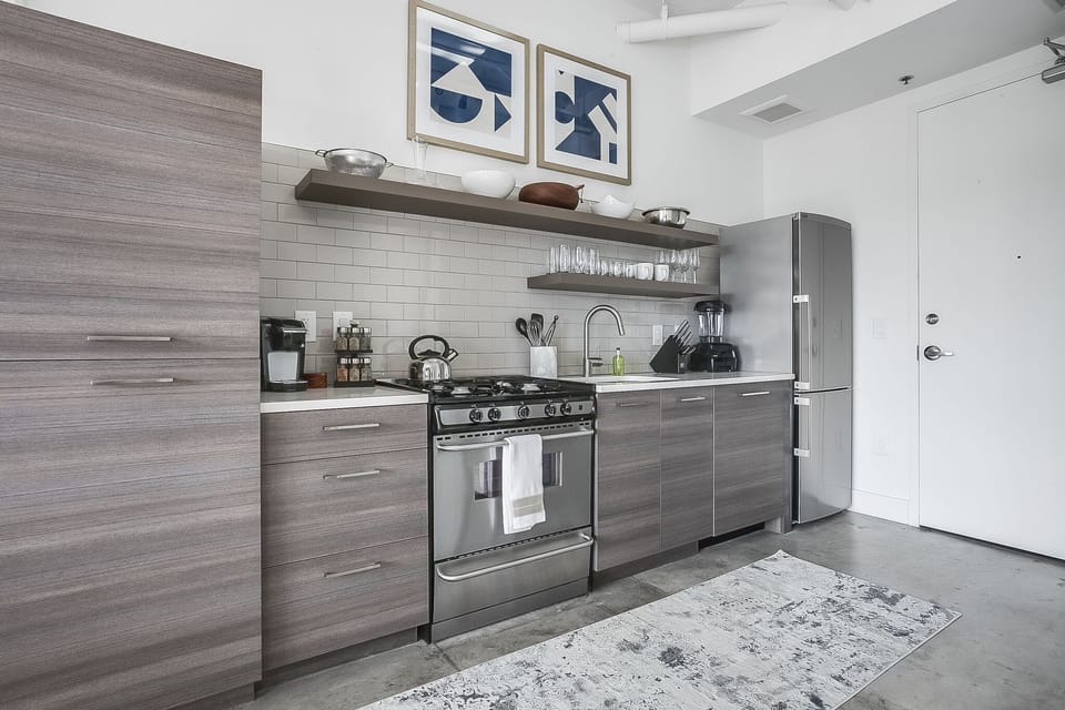 Kitchen with fridge and oven