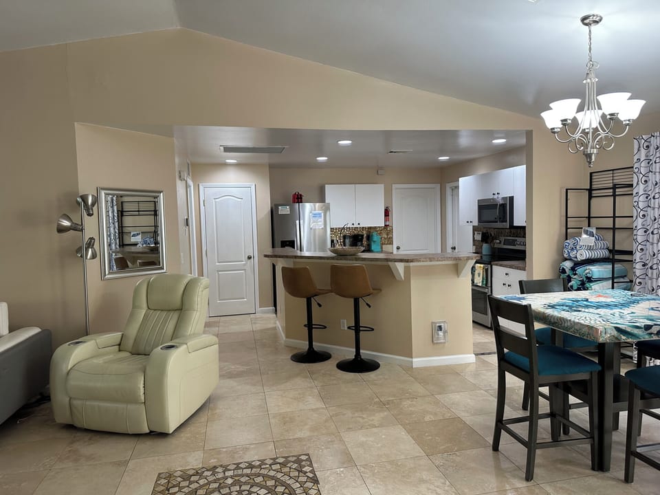 Open concept with catherdral ceilings.