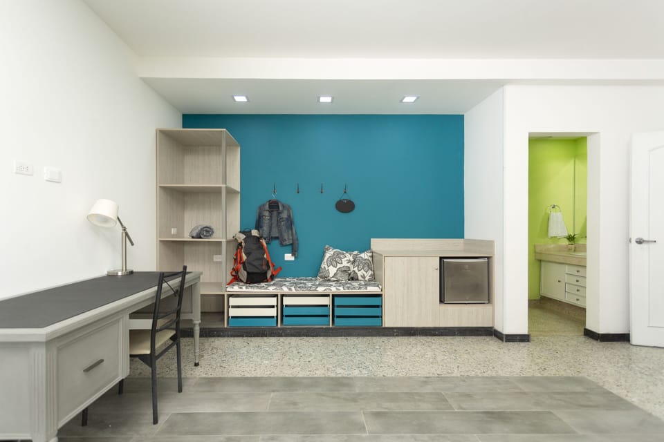 1st bedroom - Closet space, desk and access to spacious bathroom 