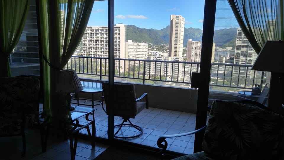 View from unit living room onto lanai.