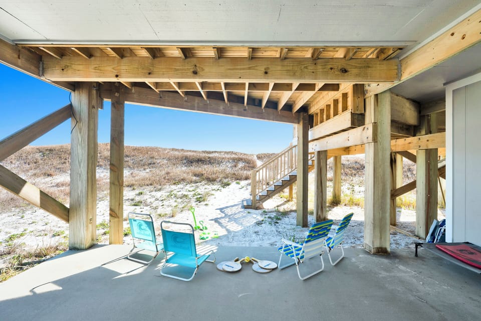 Covered area under the home, perfect for hanging out