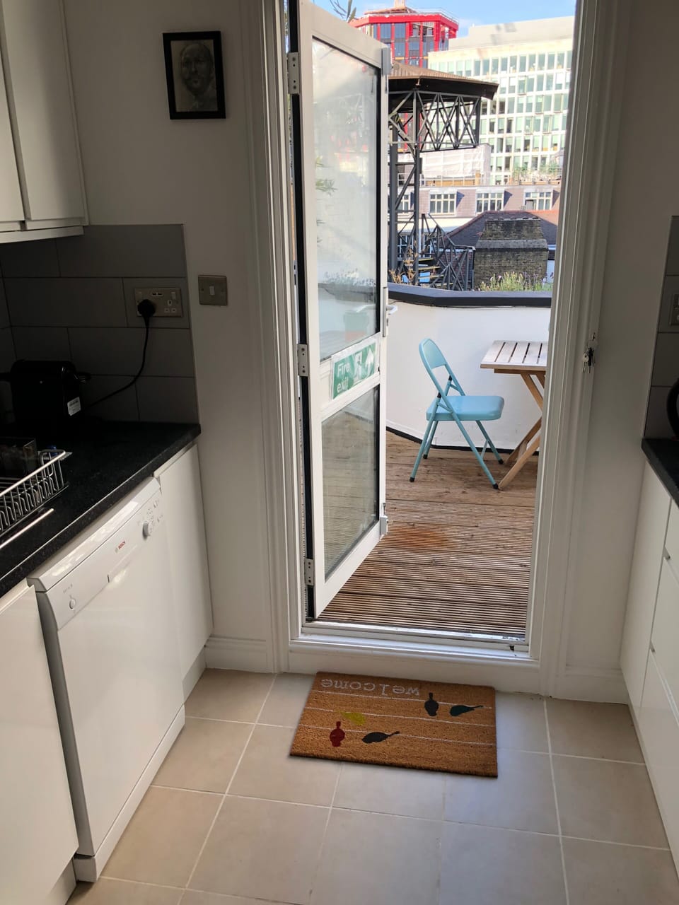 Kitchen looking out onto the  top roof terrace