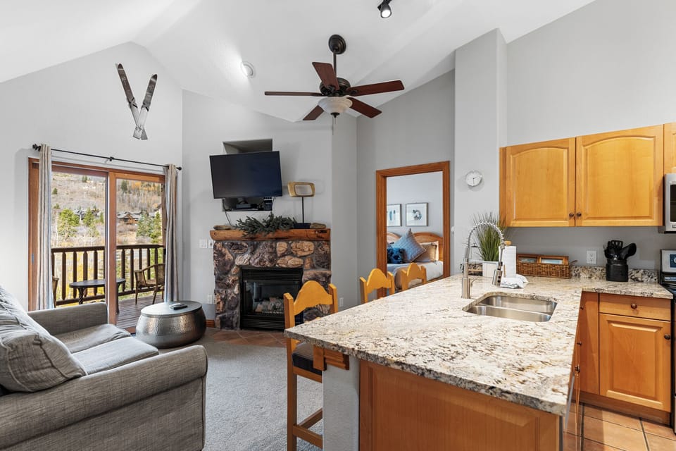 Open concept living and kitchen area.