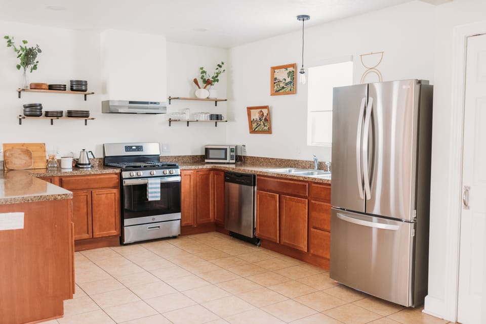 Large kitchen with everything you need to cook meals for a large group.