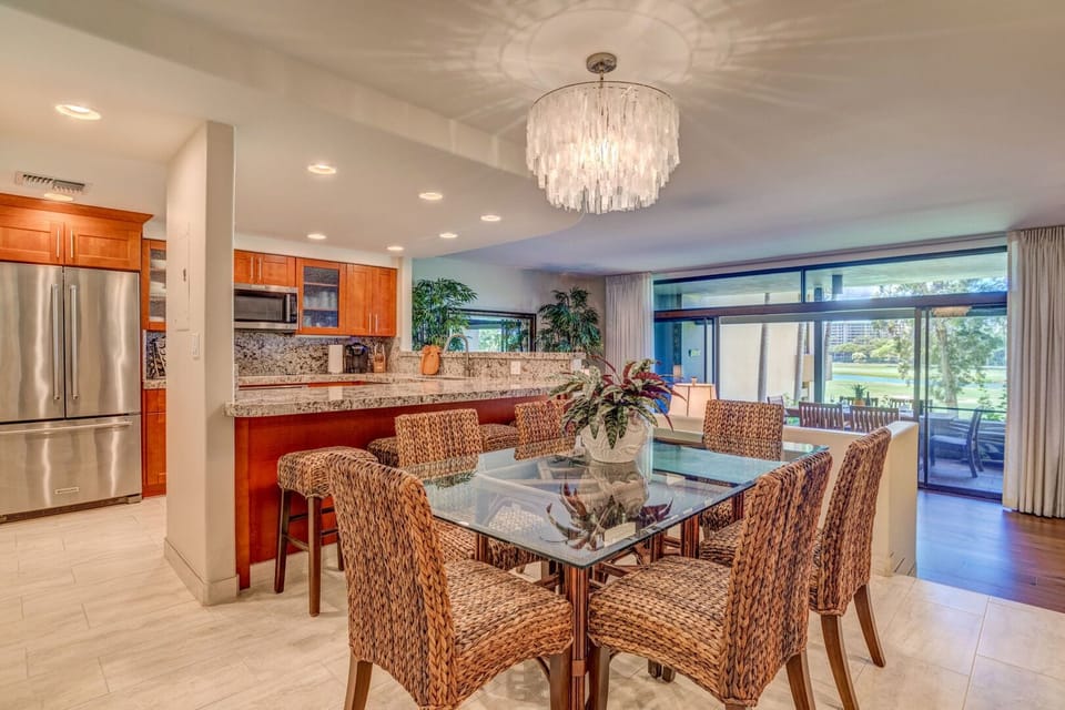 Gorgeous indoor dining table and gourmet kitchen