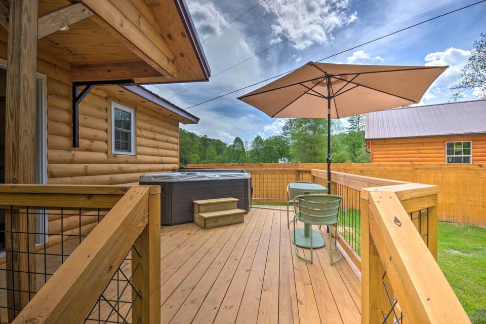Back Deck w/ Private Hot Tub | Dining Area | River Views