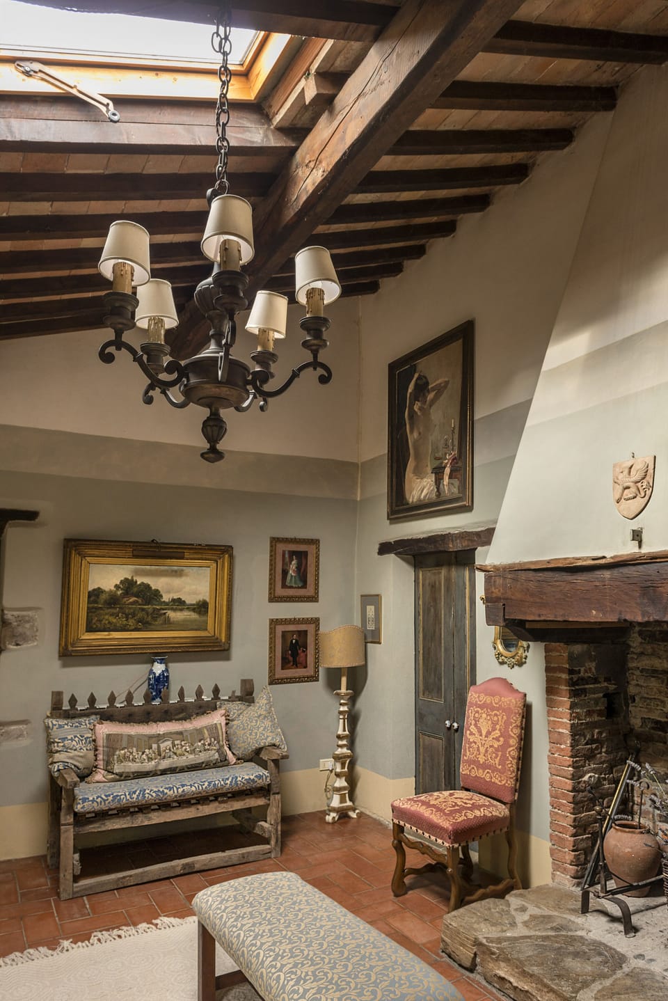 Main hall of Umbrian manor house. Bedrooms lead off it upstairs.