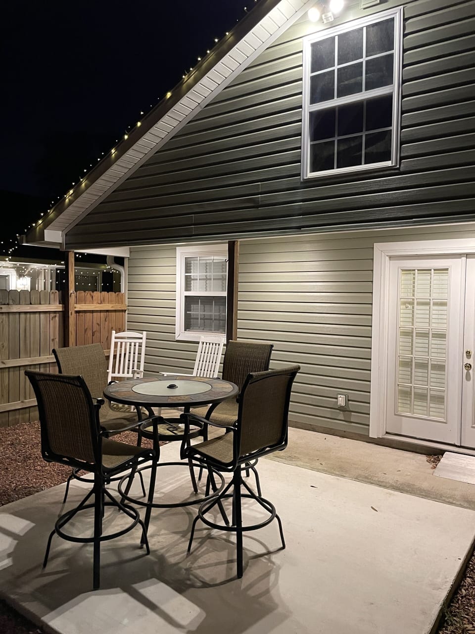 Outdoor seating at night