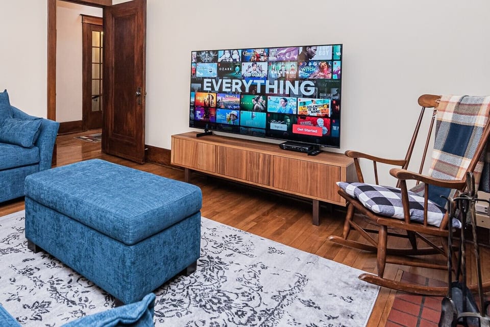Cozy living room 65” TV with cable TV and unlimited channels 