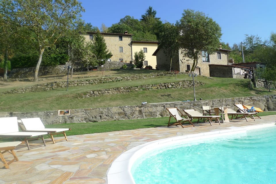 Look towards the apartments from the pool
