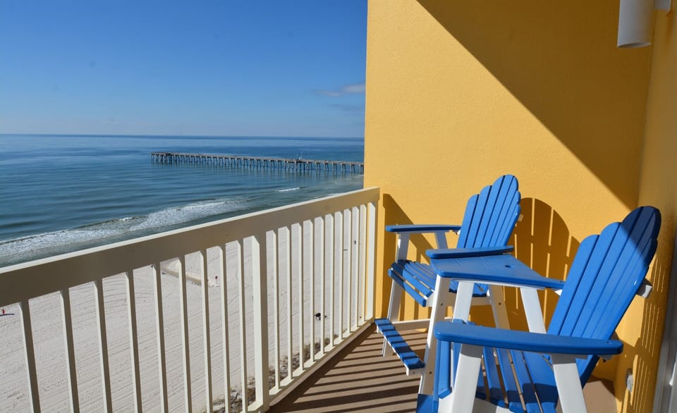 4 High back balcony chairs with tables for enjoying the sunset !